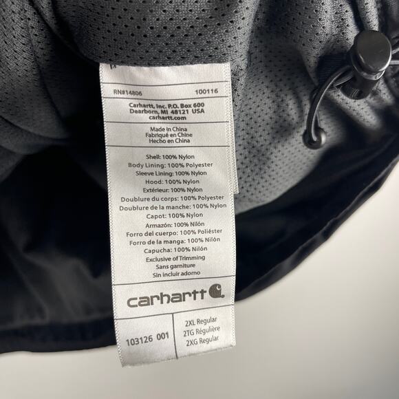 Carhartt Rain Defender Black Hooded Jacket Utility Coat Men's 2XL 103126 001 - Picture 3 of 14